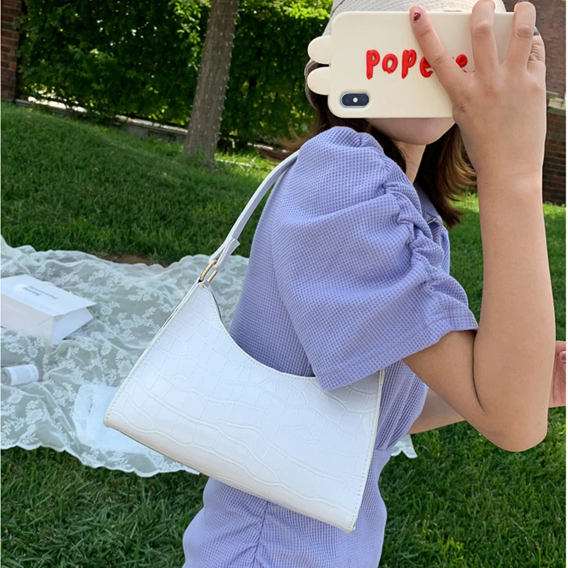 

Geestock Retro Fashion Shoulder Shopping Bag Alligator Pattern Solid Color Shoulder Bags PU Leather Handbag Clutch Tote Bag