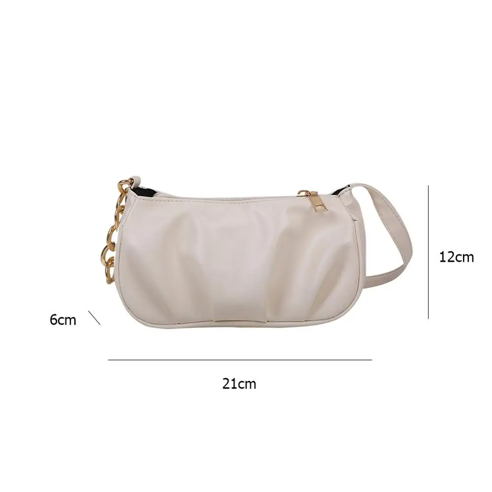 

Fashion Pleated Chain Handbag Totes Portable Women PU Leather Solid Color Casual Underarm Shoulder Bags Travel Clutche