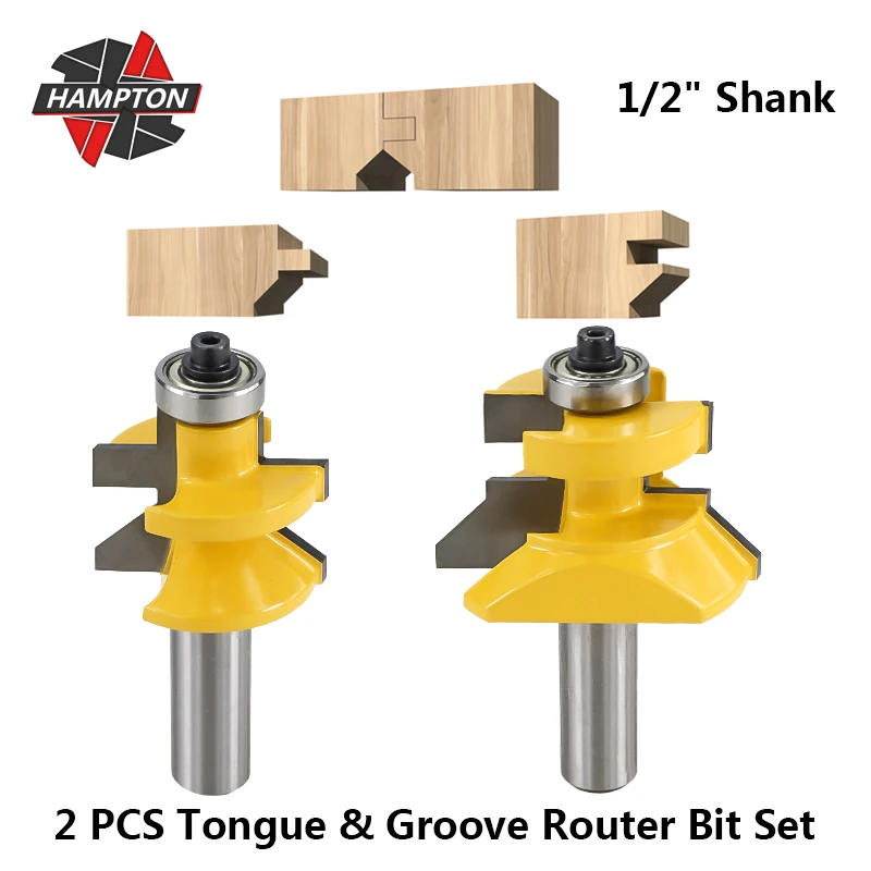 

2PCs Tongue & Groove and V-notch Router Bit Set 1/2" Shank Line knife Woodworking cutter Tenon Cutter for Woodworking Tools