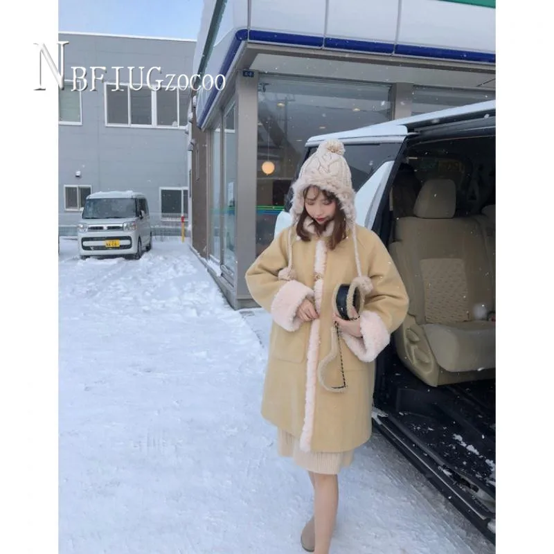 

White Fluff Collar And Cuff Winter Warm Women Woolen Coat Long Style Female Overcoat