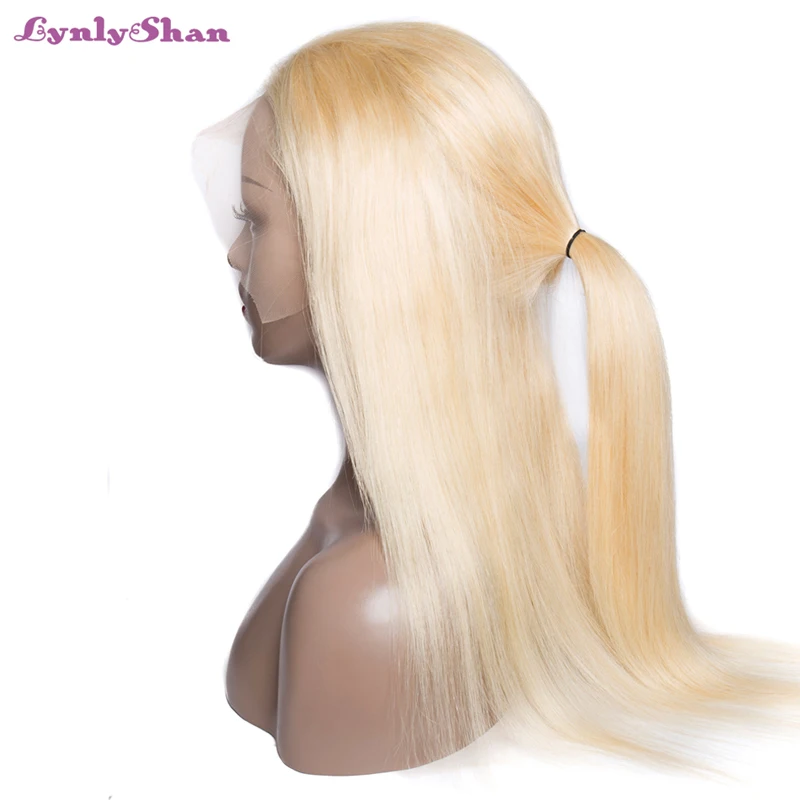 Lynlyshan волосы 613 блонд полный парик шнурка малазийские прямые Remy человеческие 150%
