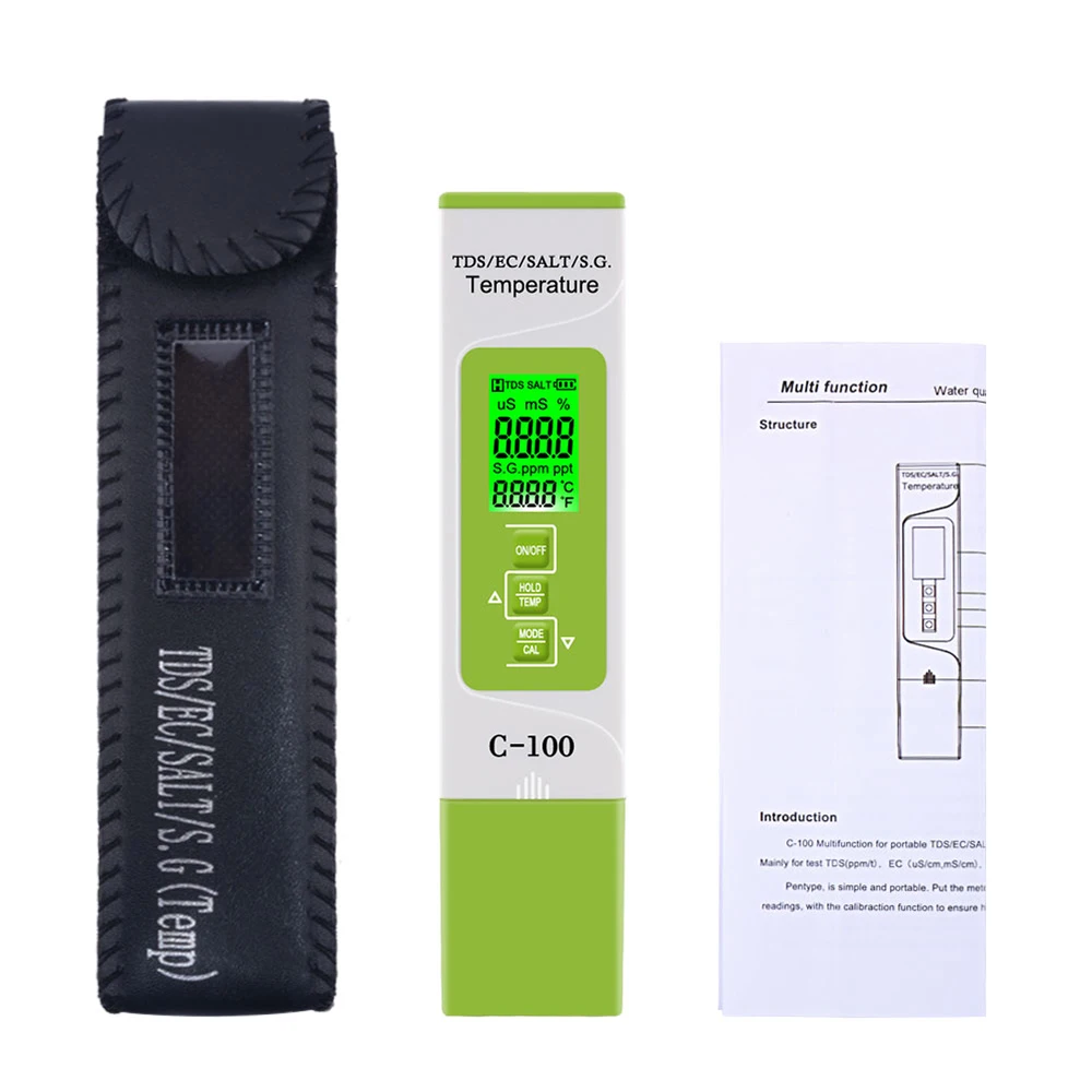 

5 in 1 TDS/EC/SALT/S.G./Temperature Meter Digital Water Quality Monitor Tester for Pools Drinking Water Aquariums with Backlight