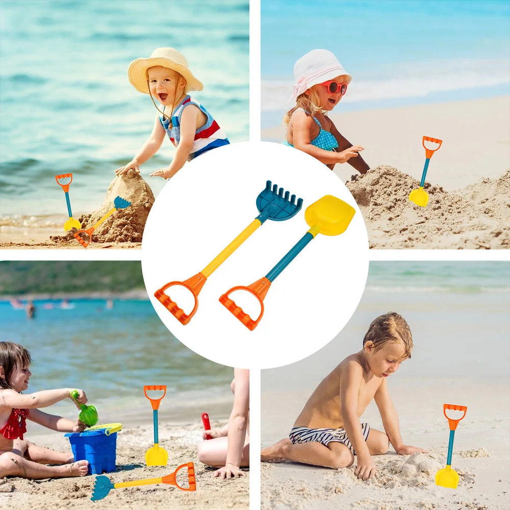 

4pcs Kids Beach Shovels and Rakes Heavy Duty Toys with Handle for Digging Sand