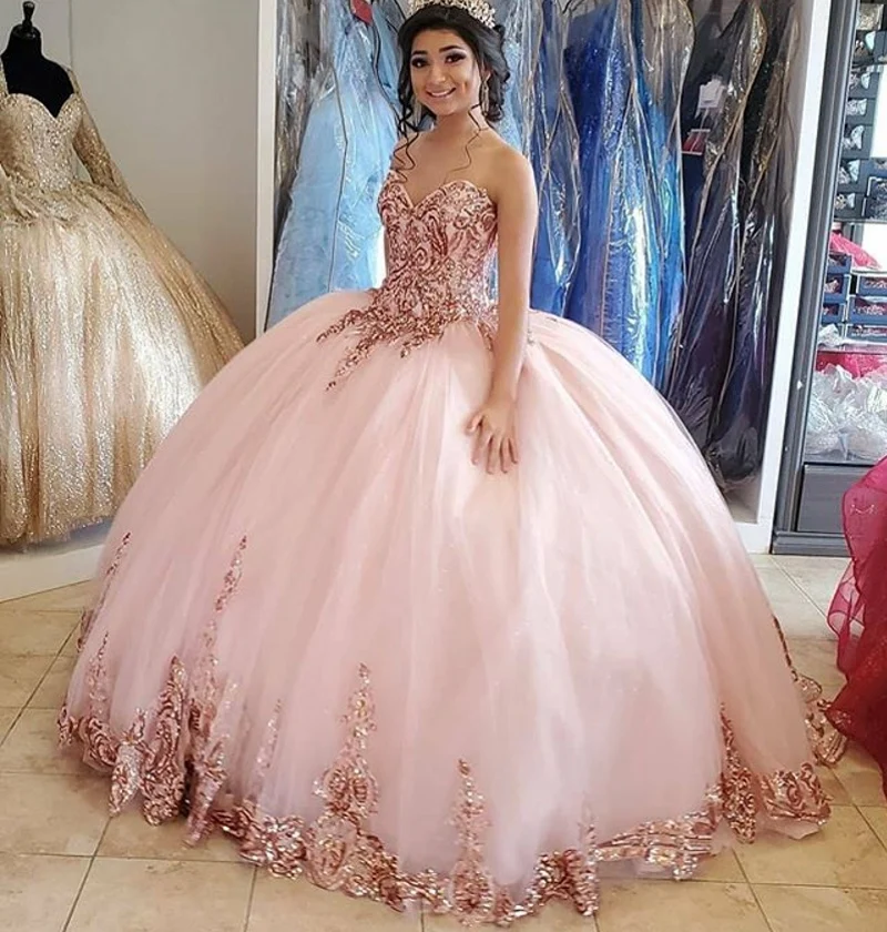 Rose Gold Lace Quinceanera Dresses Ball 