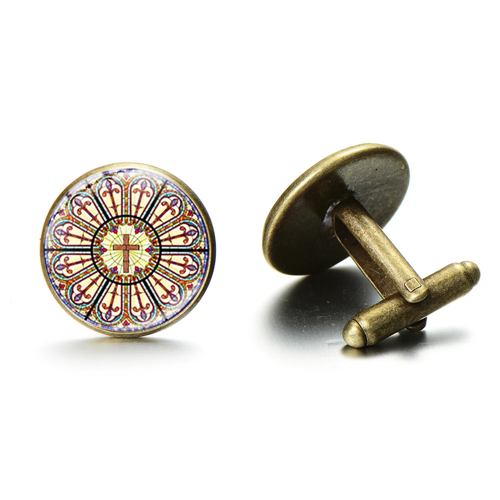 SONGDA Роза окна цветное изображение стеклянные запонки кабошон Notre Dame De Paris сувенир