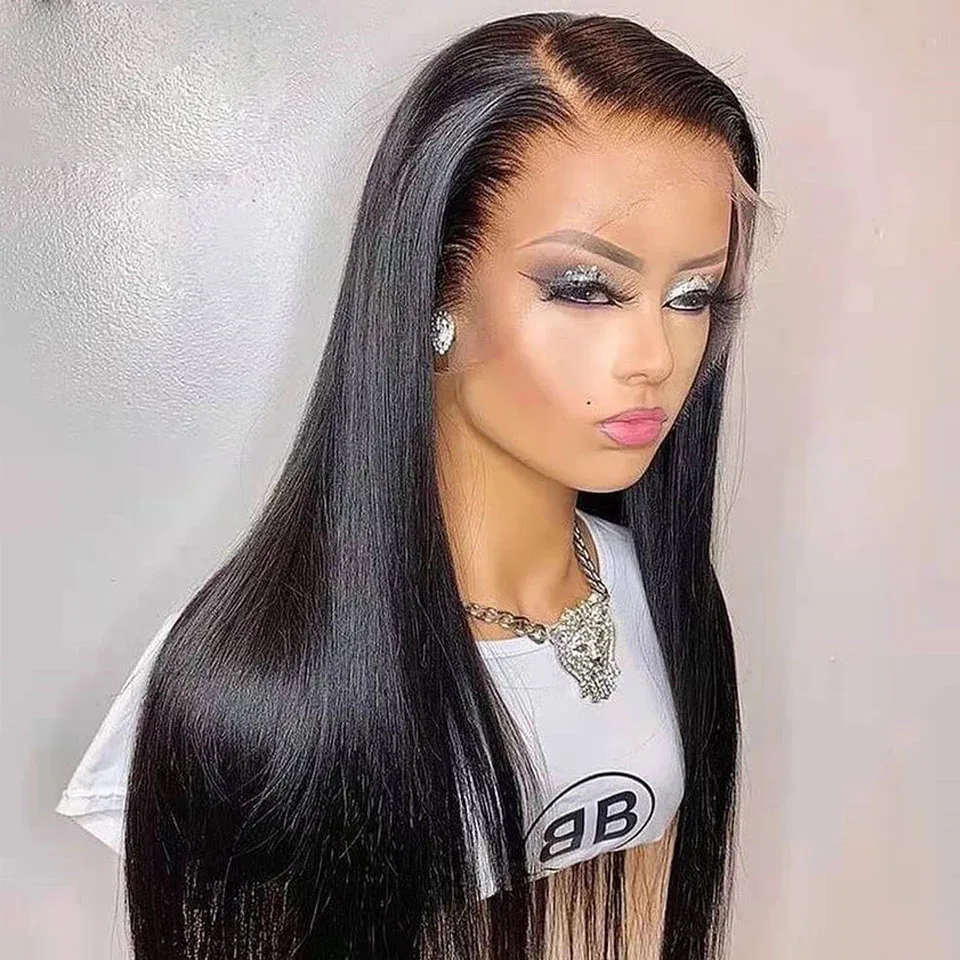 

Cheap Wigs Natural Hairline Jet Black Silky Straight Lace Front Synthetic Hair Wigs With Baby Hair For Black Women Daily Wigs