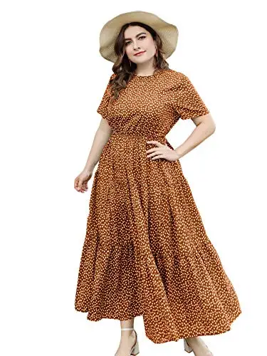 

Women's Plus Size Summer Floral Ruffle Hem Swing A Line Long Maxi Dress
