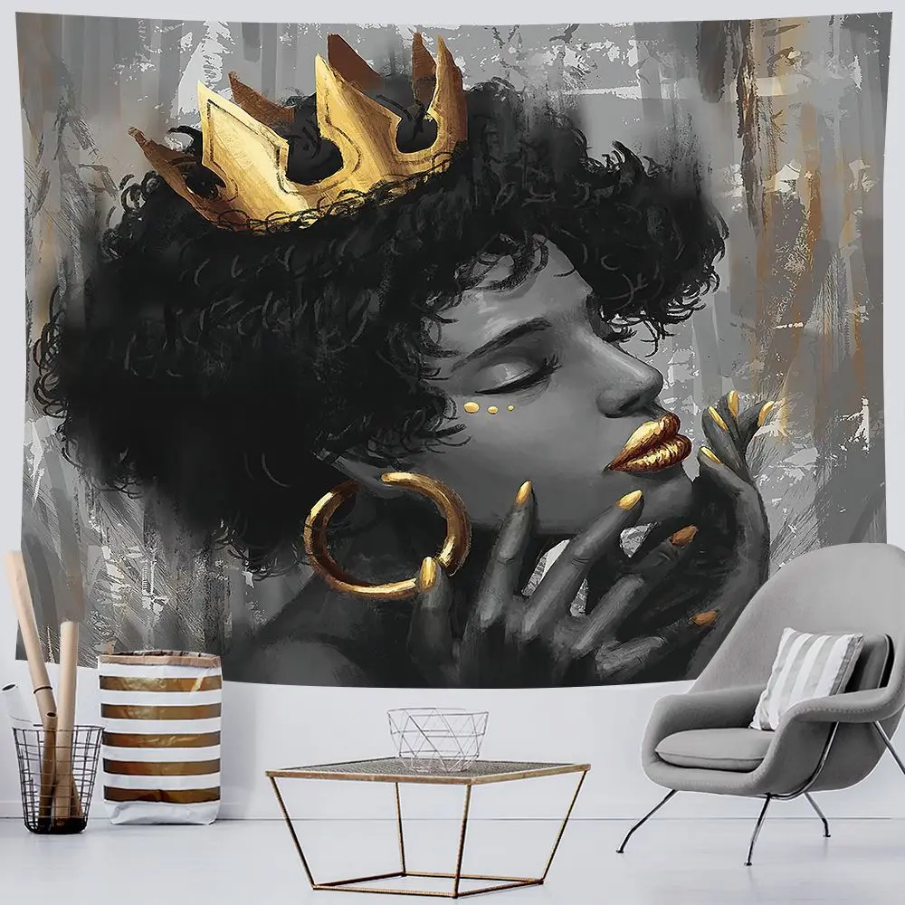 Черная девочка настенный гобелен хиппи Настенный Ковер в общежитии Украшения