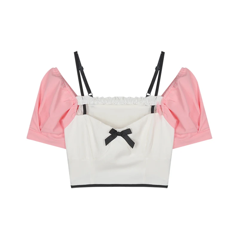 

Shirt Girl Design Sense Niche Short Bow French Chic Short-sleeved Shirt Summer Pure Bubble Sleeve Top