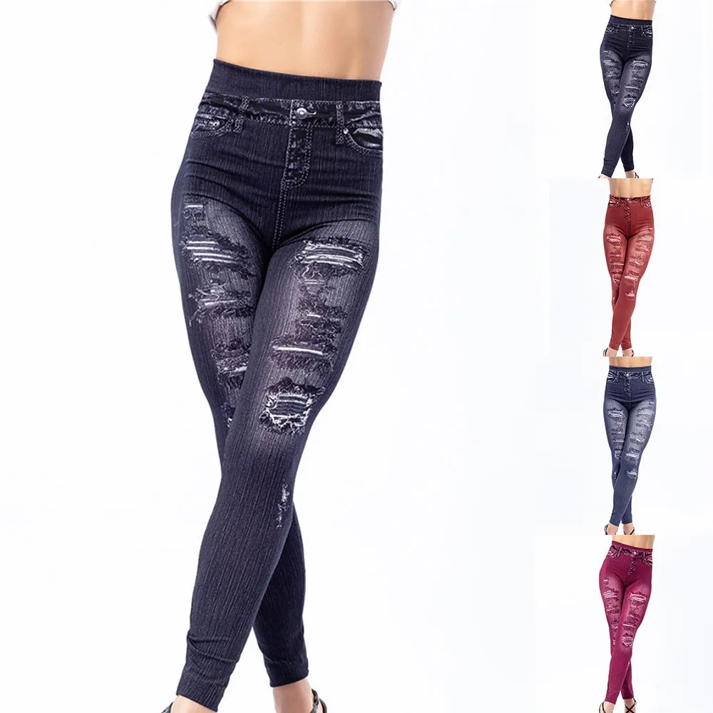 

Women High Waist Faux Denim Jeans Slim Pants Push Up Butt Lift Stretch Leggings Jeans Slim Pants Push Up Butt Lift Stretch Leggi