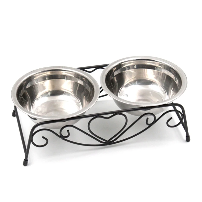 

Stainless Steel Double Pet Bowls Feeder Elevated Stand Raised Dish Feeding Food