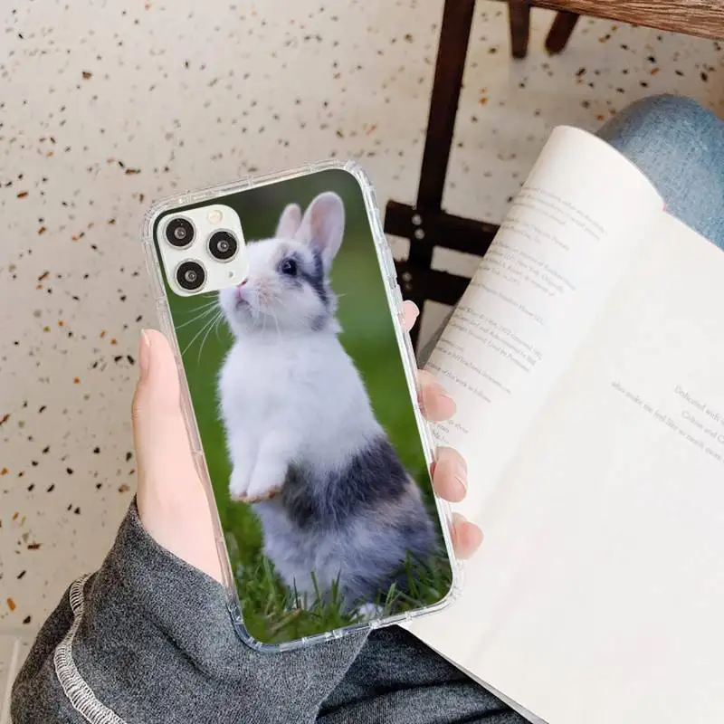 

animal Cute White Baby Rabbits Phone Case Transparent soft For iphone 5 5s 5c se 6 6s 7 8 11 12 plus mini x xs xr pro max