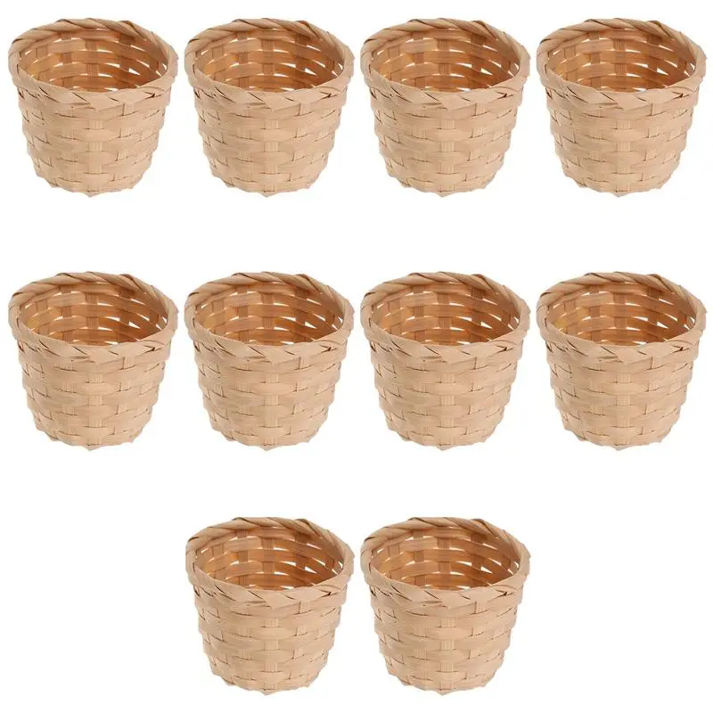 

10pcs Rural Woven Baskets Fruit Arrangement Baskets Portable Storage Baskets Bamboo Mini Desktop Storage Basket