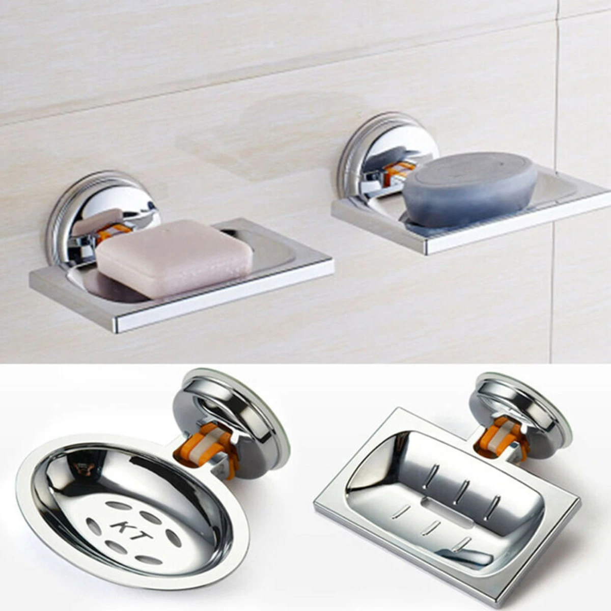 

1pc Soap Dish Home ABS Strong Suction Soap Dish Holder Bathroom Shower