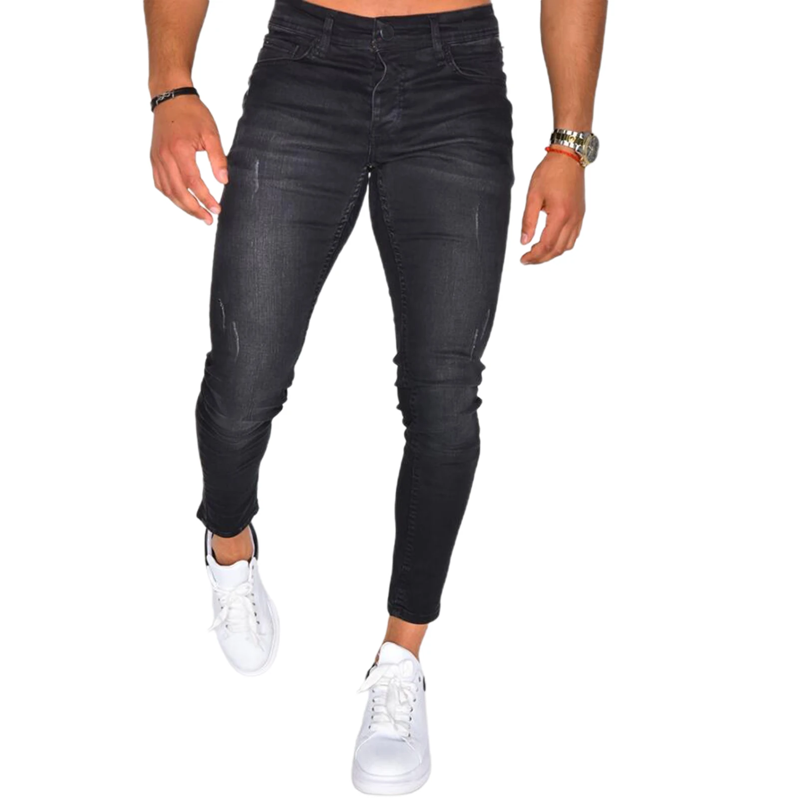 Новые мужские однотонные эластичные облегающие классические джинсы черные