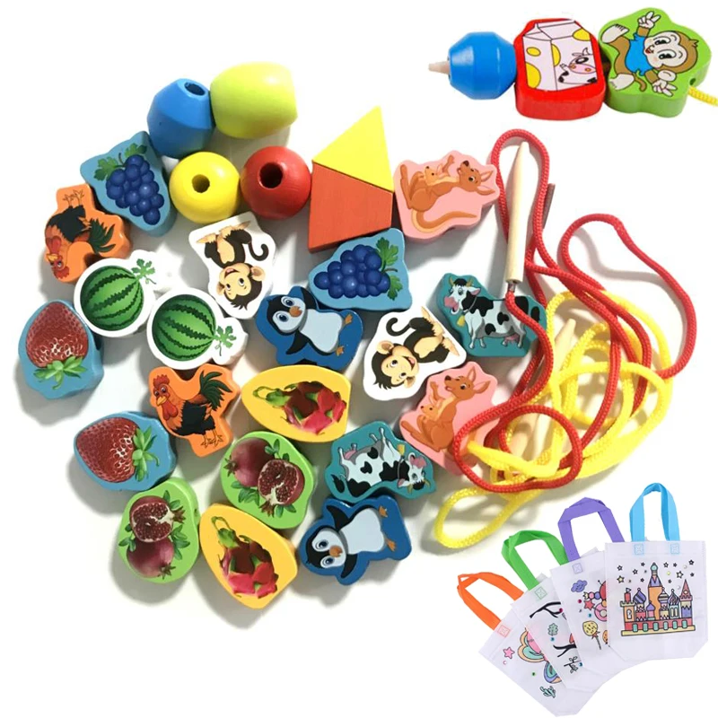 26 шт. деревянные игрушки детские DIY Мультяшные фрукты животные нарезные бусины