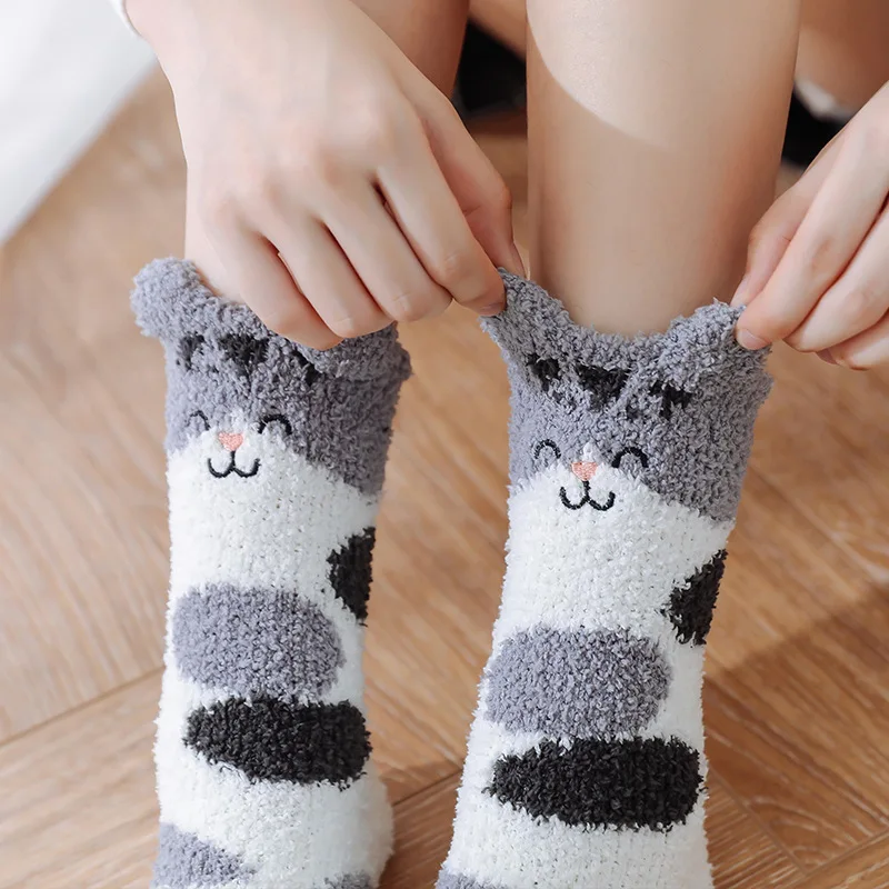 Носки с кошачьими ушками женские теплые носки героями мультфильмов зимние