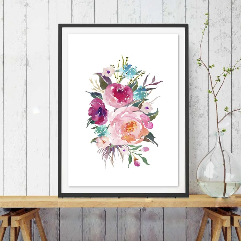 

Canvas Painting Watercolor Floral Wall Art Canvas Poster Prints Inspirational Art Flower Painting for Home Room Wall Decor