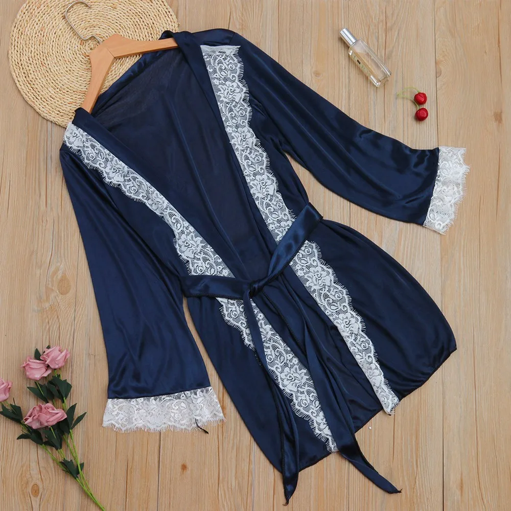 Ночная сорочка Vaatteet женская Сексуальный банный халат шелковое кимоно кружевное