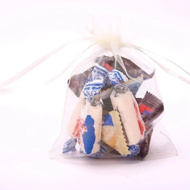 

100 Pcs Beam Opening Transparent Gauze Bag 17X23CM Jewelry Jewelry Packaging Organza Bag Solid Color Drawstring