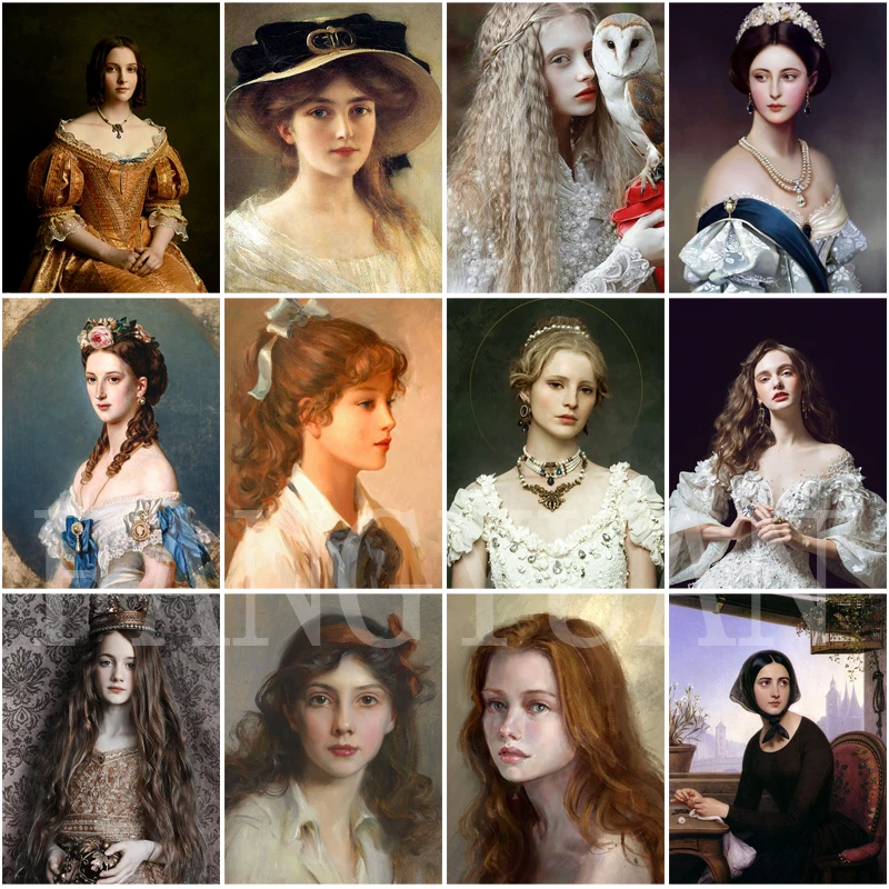

Diamond Embroidery Girls Handmade 5D Diamond Painting Full Square Round Drill Retro Canvas Wall Art Pictures for Home Decor