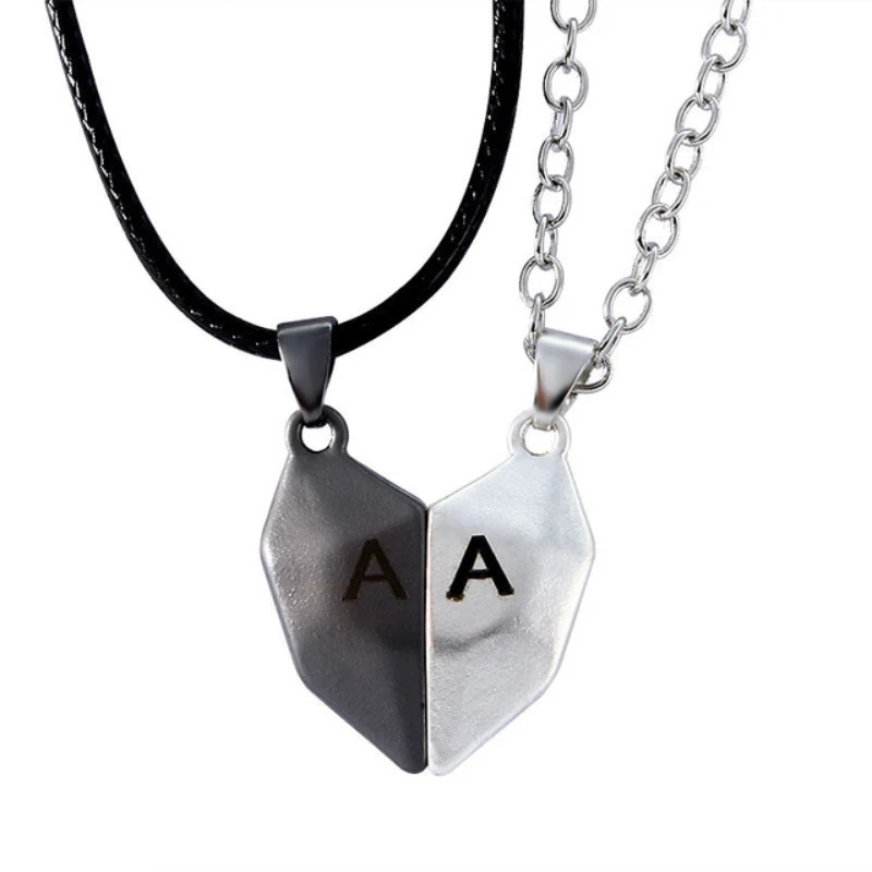 

A-Z Letter Couple Necklace 1 Pair Magnetic Attraction Heart Stone Lovers Necklaces Set For Women Men Magnet Jelwelry Gift