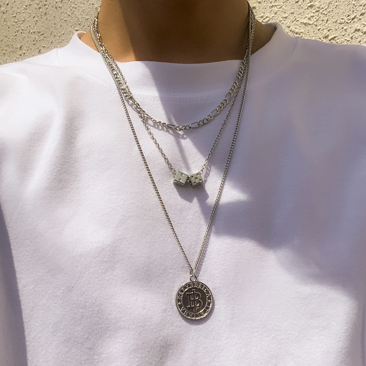 Многослойная цепь в стиле панк с монетами/искусственными ожерельями для