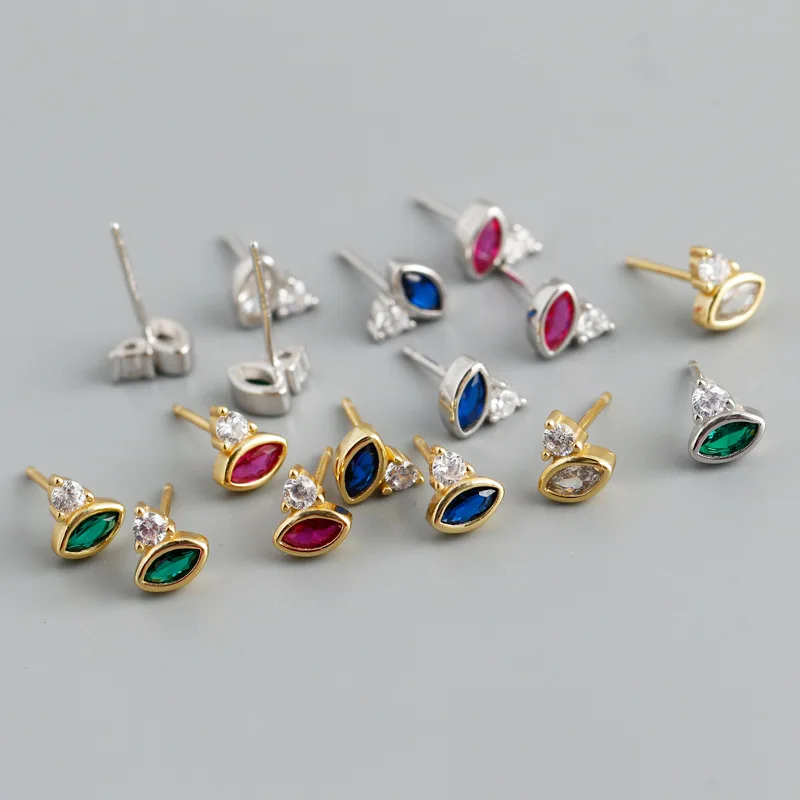 Женские серьги-гвоздики CCFJOYAS серьги из серебра 925 пробы с разноцветным цирконием