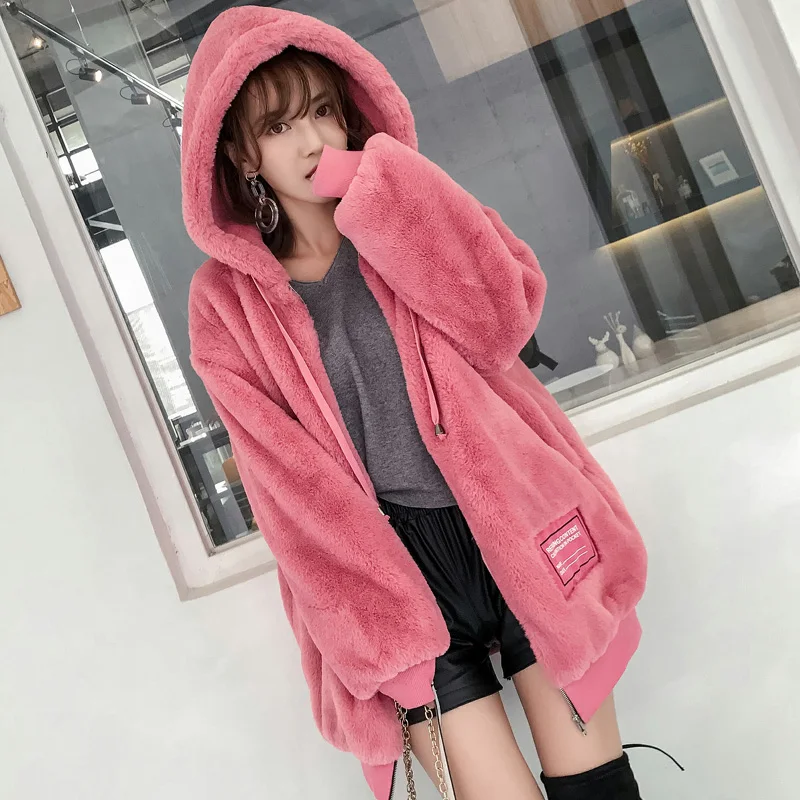 

Casual Style Hooded Warm Oversized Outwear Winter Women Faux Fur Thick Teddy Bear Coat 2020 Fashion Female Overcoat