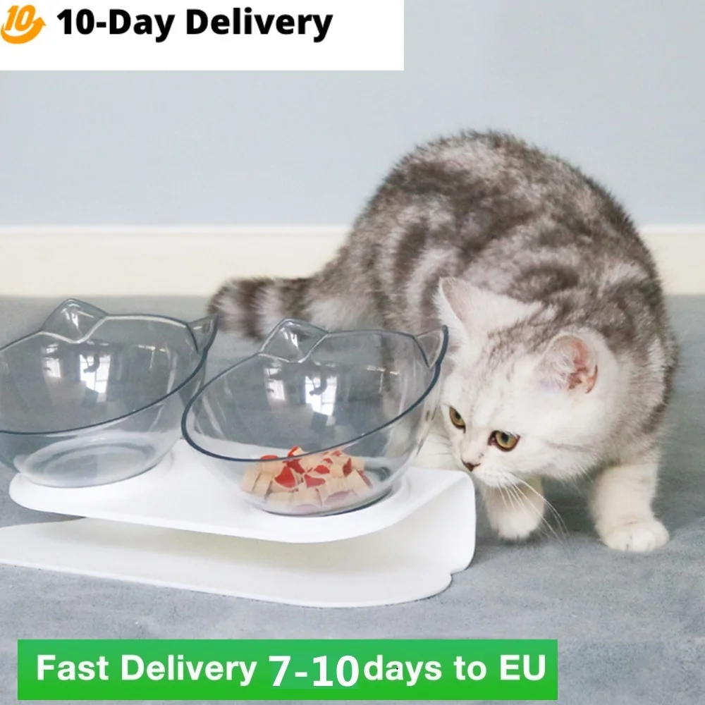 Non-slip Кошачьи миски двойной для домашних животных с держателем Еда и воды