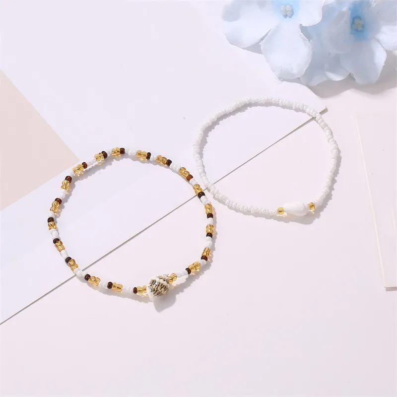2 шт./компл. крошечная нить с каменными бусинами браслеты подвеской в виде ракушек
