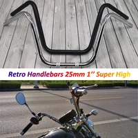 motorcycle handlebar 25mm super high bars retro motorbike steering wheel for bobber chopper scooter xl883 xl1200 dyna softail