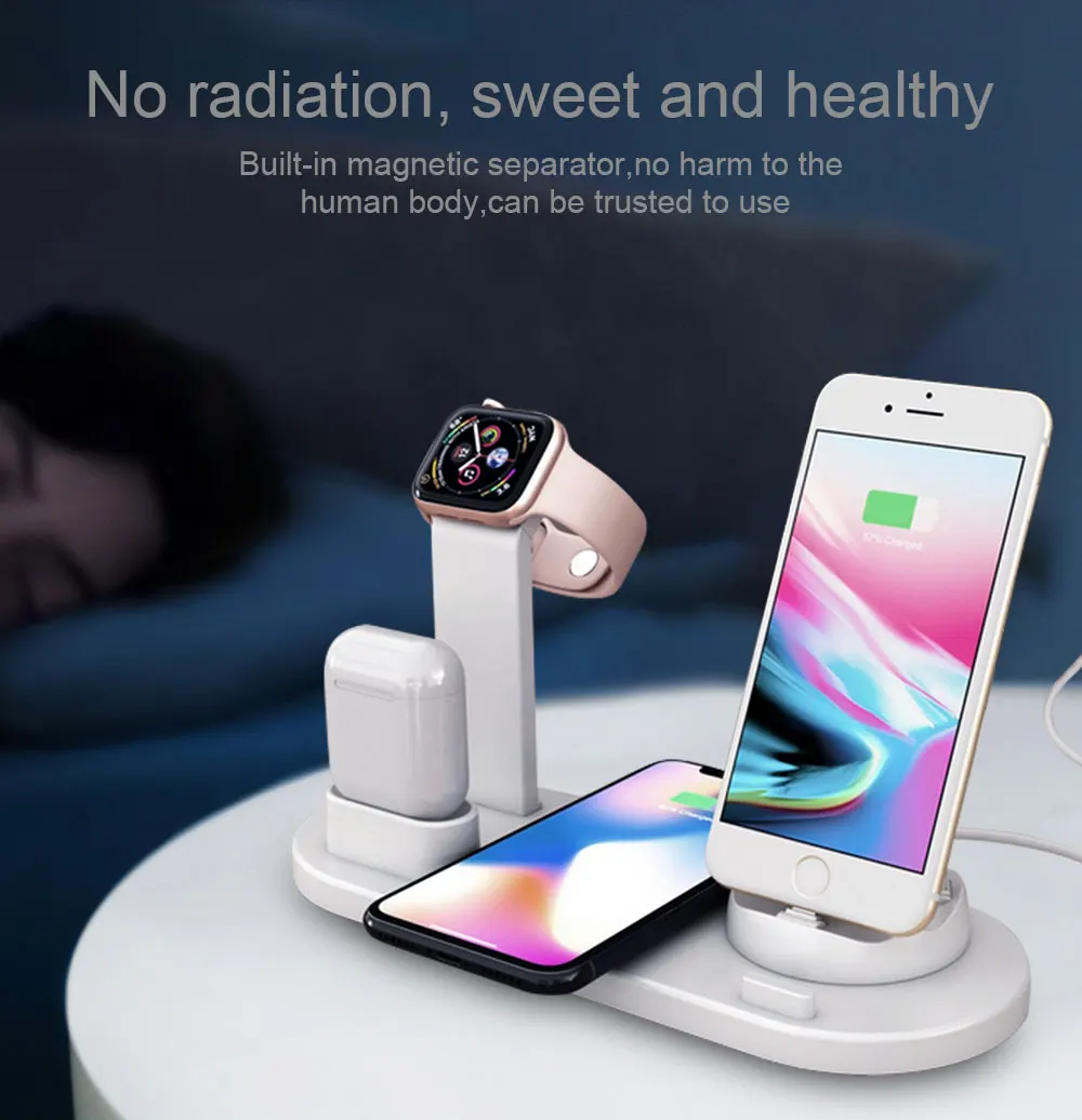4 в 1 беспроводная зарядная док-станция для Apple Watch 3 2 airpods iPhone X XS Max XR 8 Plus Qi Быстрое беспроводное зарядное устройство Подставка