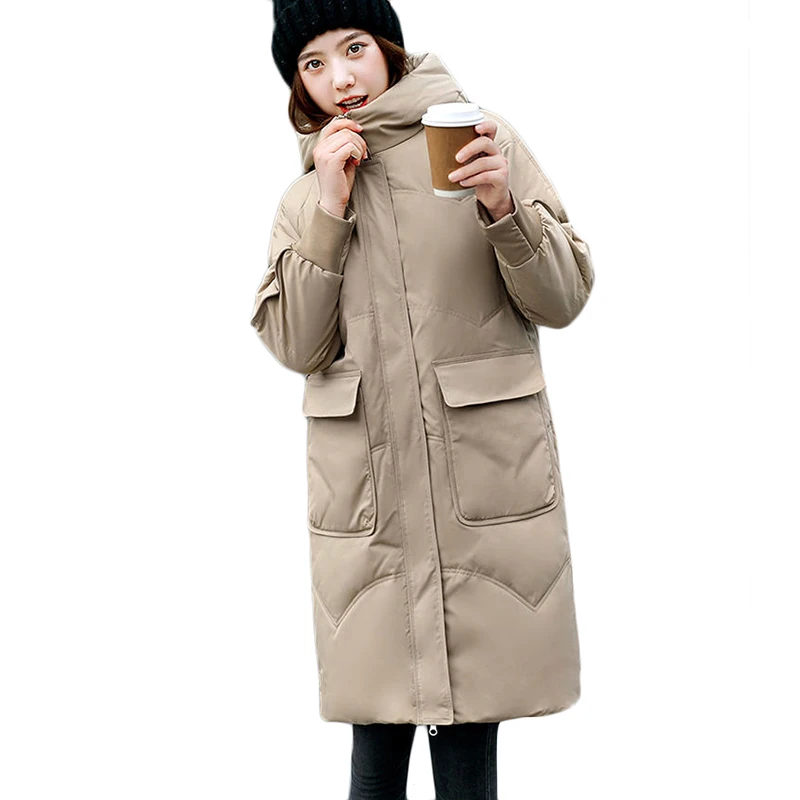 

2021 New Women's Long Down Jacket 90% White Duck Down Winter Warm Outerwear Fashion Hooded Parka Overcoat Chaqueta Plumón Mujer