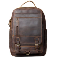 Large Capacity Crazy Horse Cow Leather Male Backpack College Student Teenage School Mountaineering Backpack Multifunction Bag