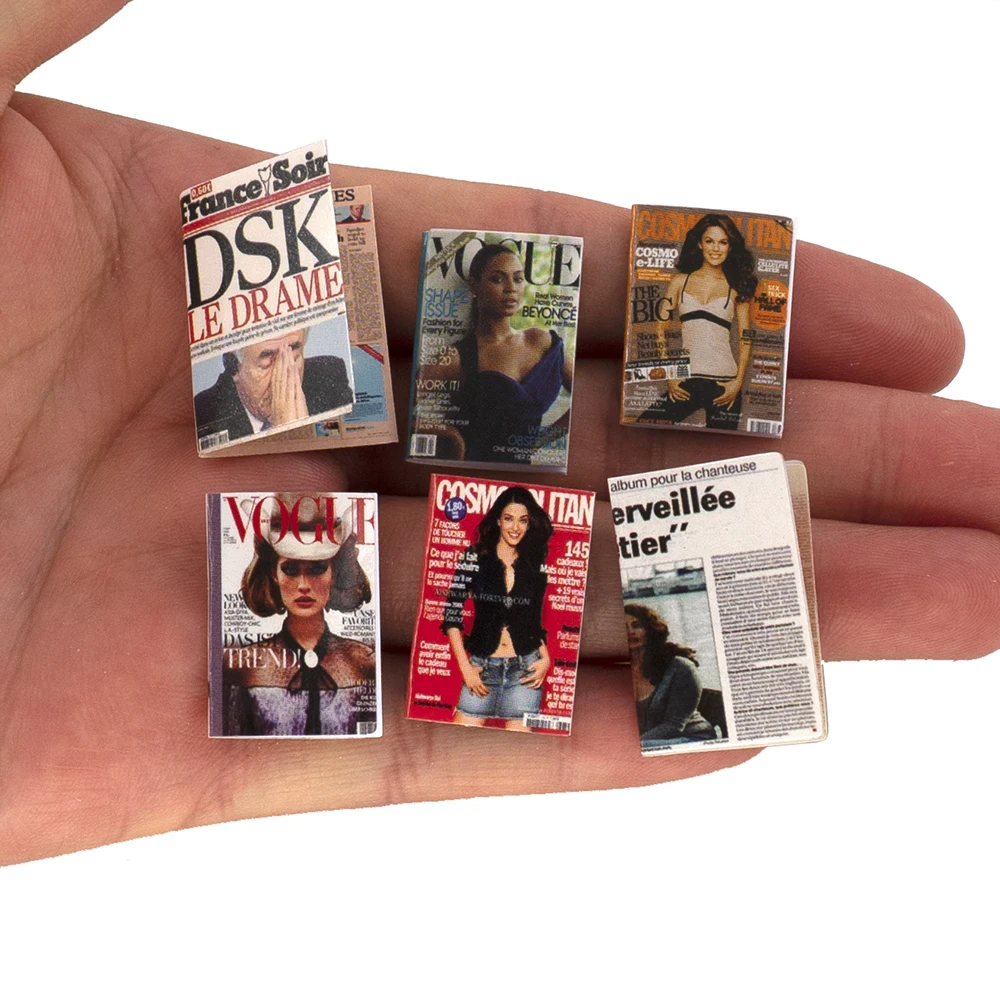 

6Pcs 1/12 Dollhouse Miniature Accessories Mini Magazine Newspaper Simulation Book Model Toys for Doll House Decoration