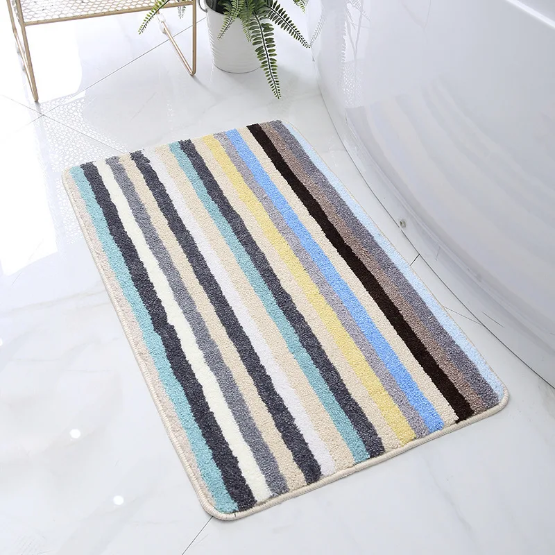 

Color Stripes Household Bathroom Toilet Water Absorbent Towel Floor Rug Non-slip Foot Mats Bedroom Kitchen Entrance Door Mat