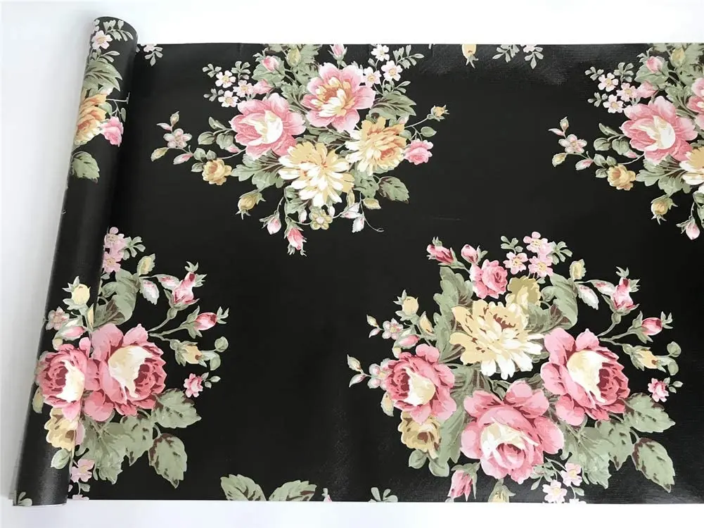

HDHome Floral Peel and Stick Wallpaper Black/Pink Flower Self Adhesive Removable Wallpapers Waterproof Easy to Use for Bedroom