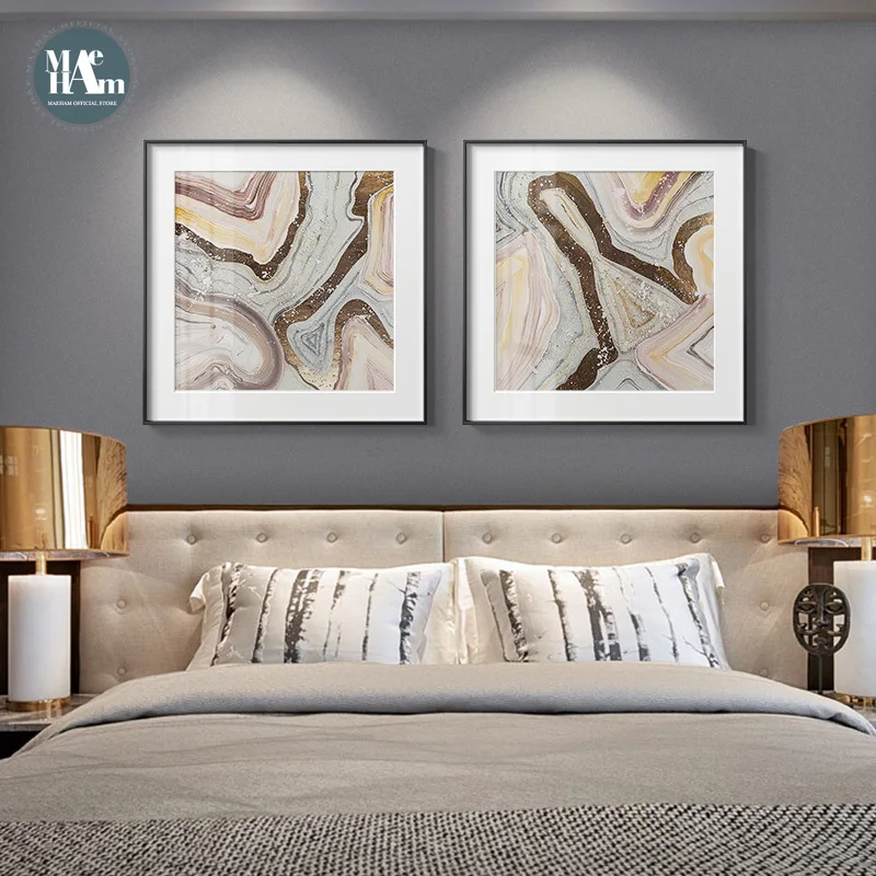 Maeham современная абстрактная мраморная текстура Золотой горный холст картина