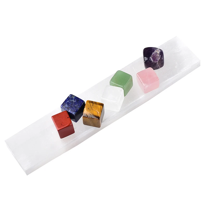 

1Set Natural Stone Seven Chakra Crystal Selenite for Yoga Meditation Spiritual Reiki Cube Energy Healing Quartz Home Decor