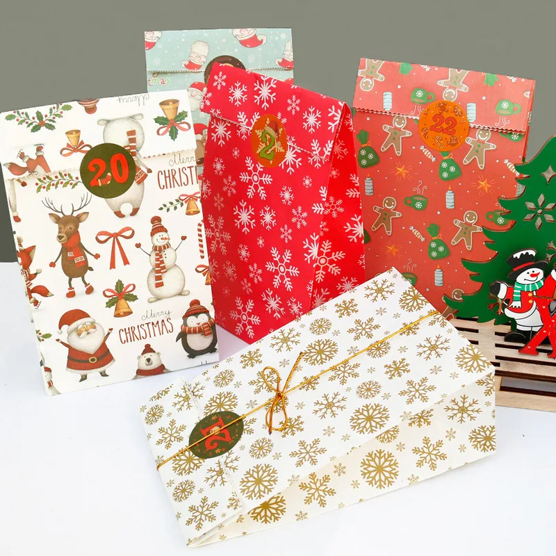 

DIY Envelope Gift Xmas With Stickers Claus Paper Party Snowflake Christmas 24pcs