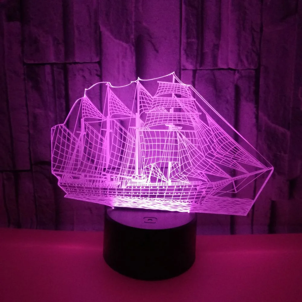 3D иллюзия Лампа парусная лодка корабль светодиодсветодиодный оптическая