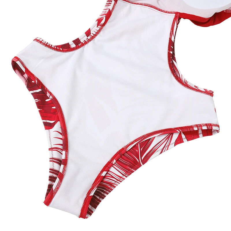 

Women One Piece Leaf Printed Swimsuit Sexy Cross Bandage Trikini Fenale Summer Bikinis Gril Polyester Beachwear Swinwear