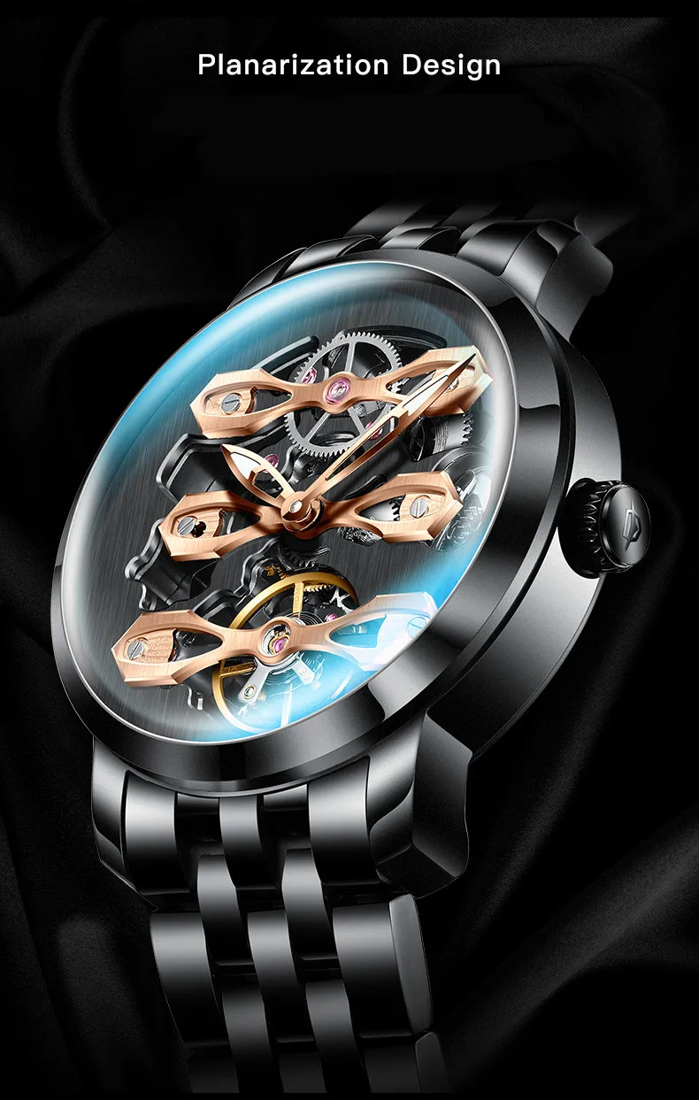 AILANG Tourbillon часы мужские часы Топ бренд класса люкс из нержавеющей стали спортивные часы водонепроницаемые автоматические механические часы для мужчин