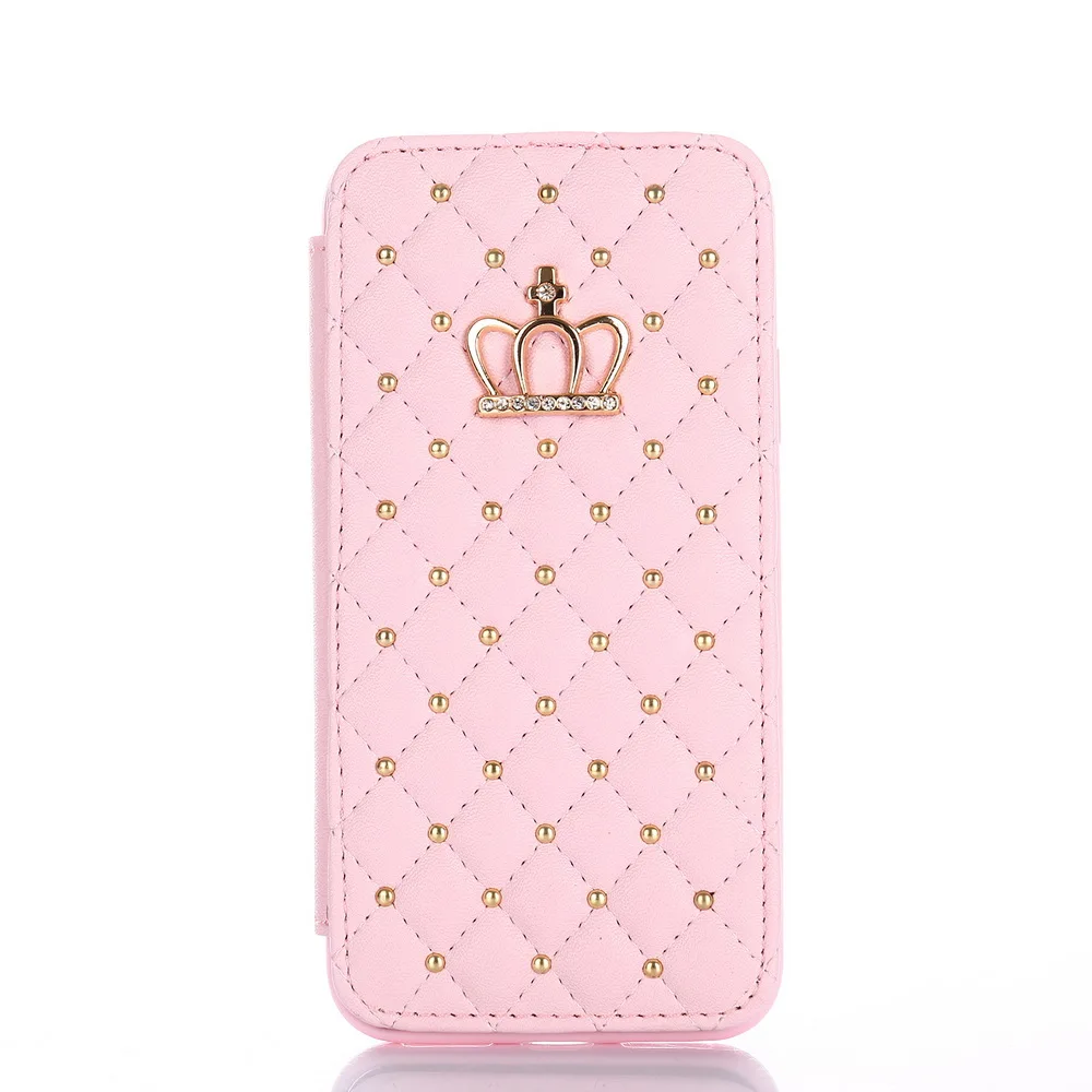 Pink Кожаный бумажник для iPhone 5 6 6s 7 8 Plus X XR XS Max блестящий чехол Корона Королева Стиль Чехлы флип-чехол для телефонов пакет - Цвет: Pink
