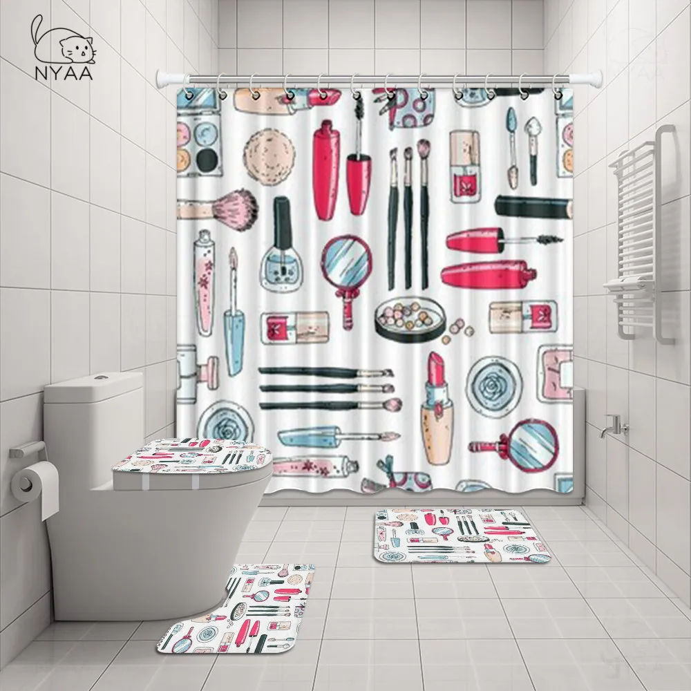 Мяу 4 шт. средства для макияжа набор душа Шторы ковер крышка Крышка унитаза коврик