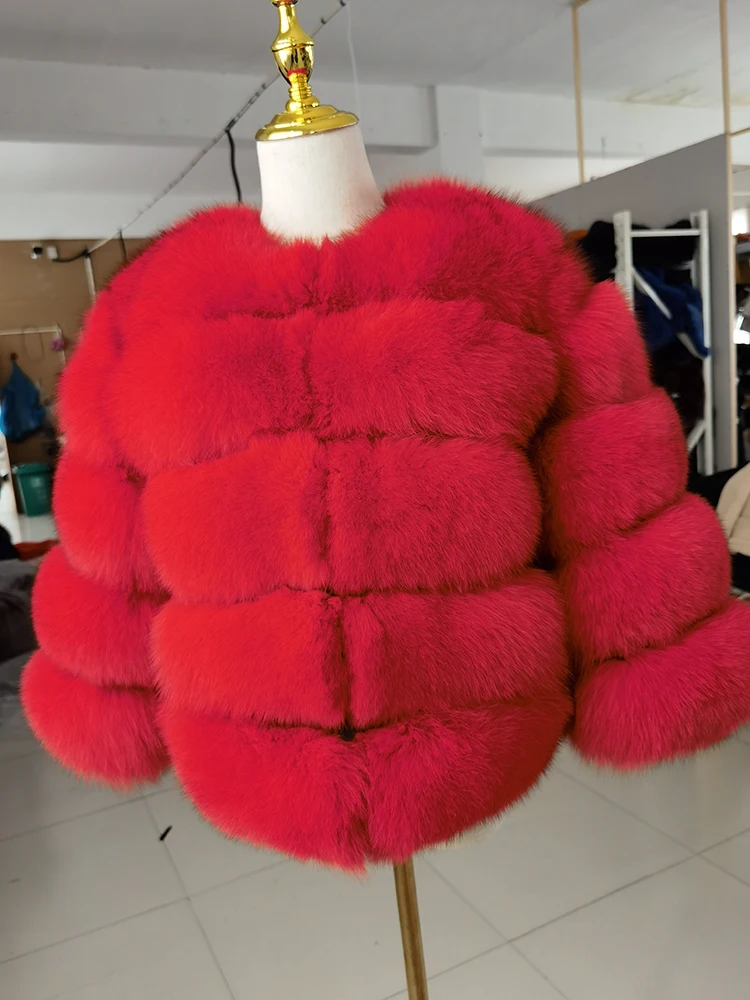 

Fashion Winter Warm Hot Sale 100% Thick Natural Real Fox Fur Coat Real Fox Fur Jacket Short Office Lady Warm Fur Coat