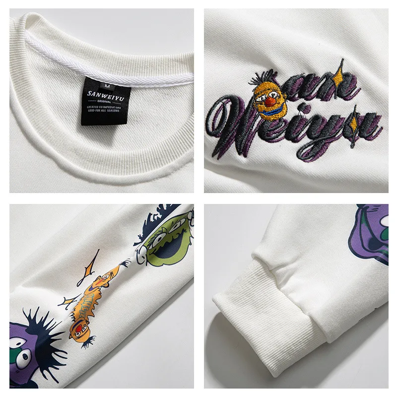 

SEVEYFAN 2021 Printed Loose Casual Sweatshirt Men's Tide Brand Round Neck Embroidered Pullover Couple Sweatshirt