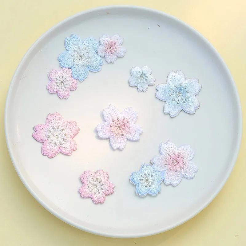 

Self-adhesive New Flower Embroidery Ironing Patches for Clothing Sew Iron on Clothes Sticker Pink Blue Cherry Blossoms Appliques
