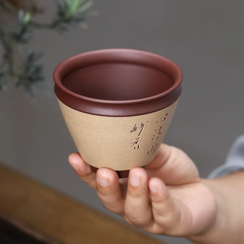 

★Yixing purple sand cup sample tea cup mud painting master kung fu tea tea cup, small cup of batter cup